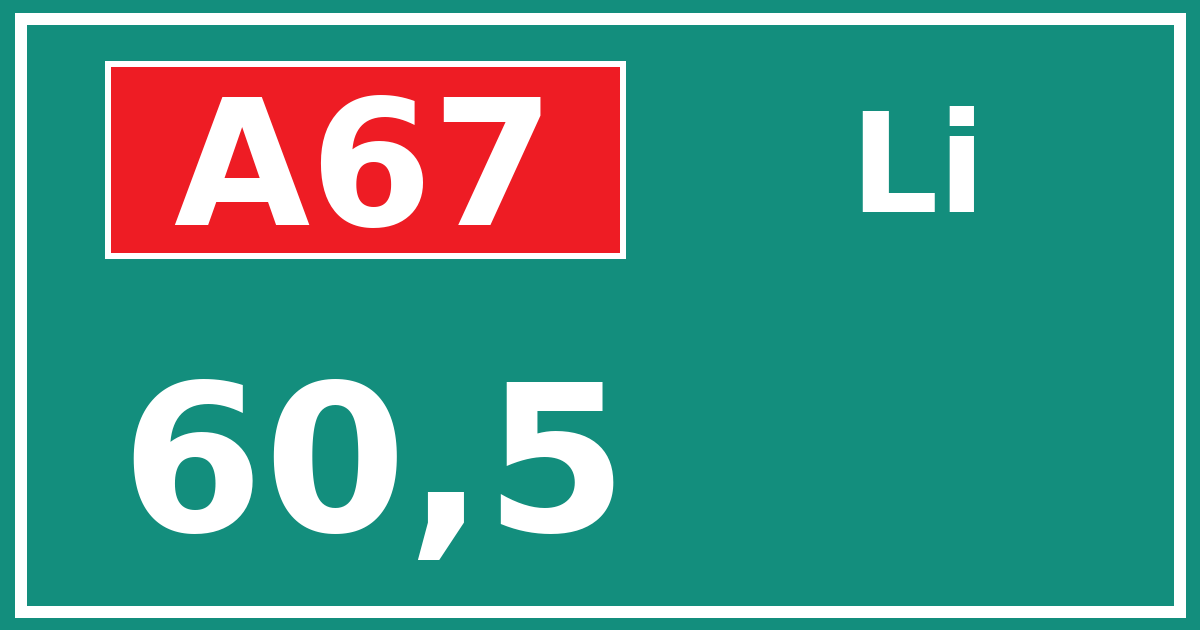 Hectometerbord A67 60,5 zijde Li