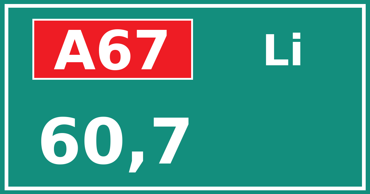 Hectometerbord A67 60,7 zijde Li