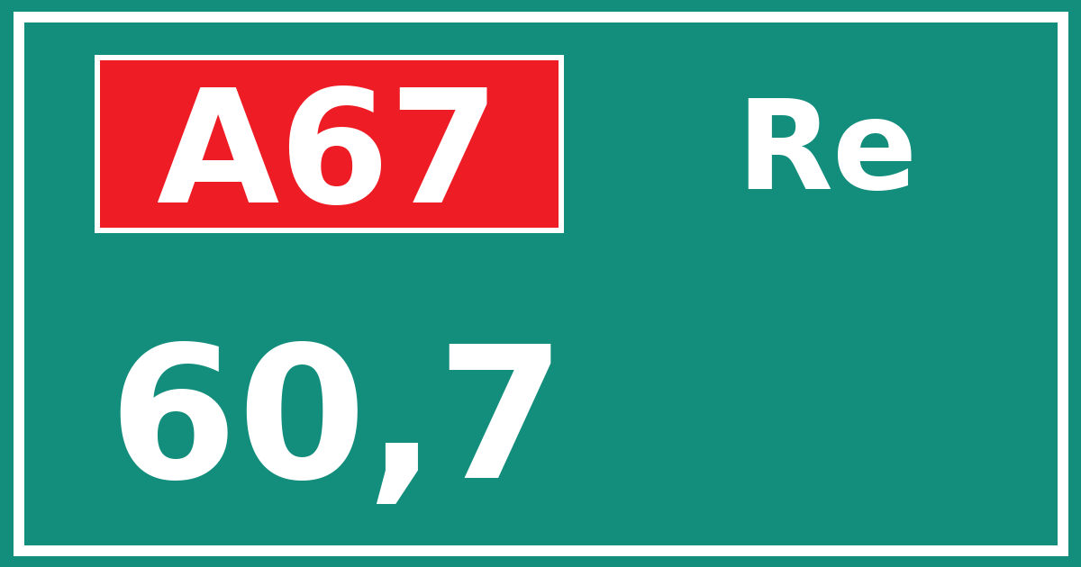 Hectometerbord A67 60,7 zijde Re