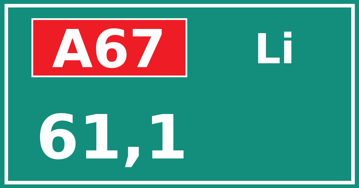 Hectometerbord A67 61,1 zijde Li