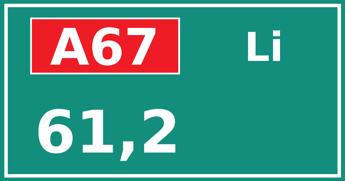 Hectometerbord A67 61,2 zijde Li