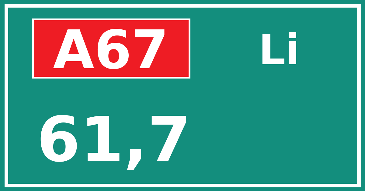 Hectometerbord A67 61,7 zijde Li