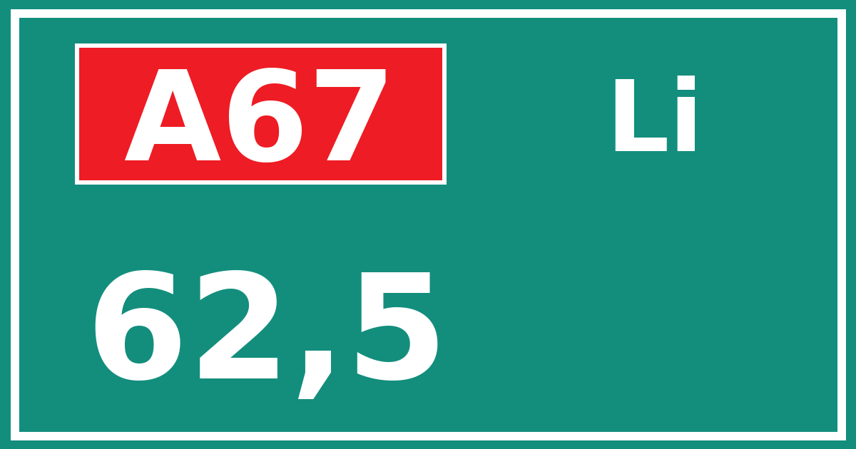 Hectometerbord A67 62,5 zijde Li
