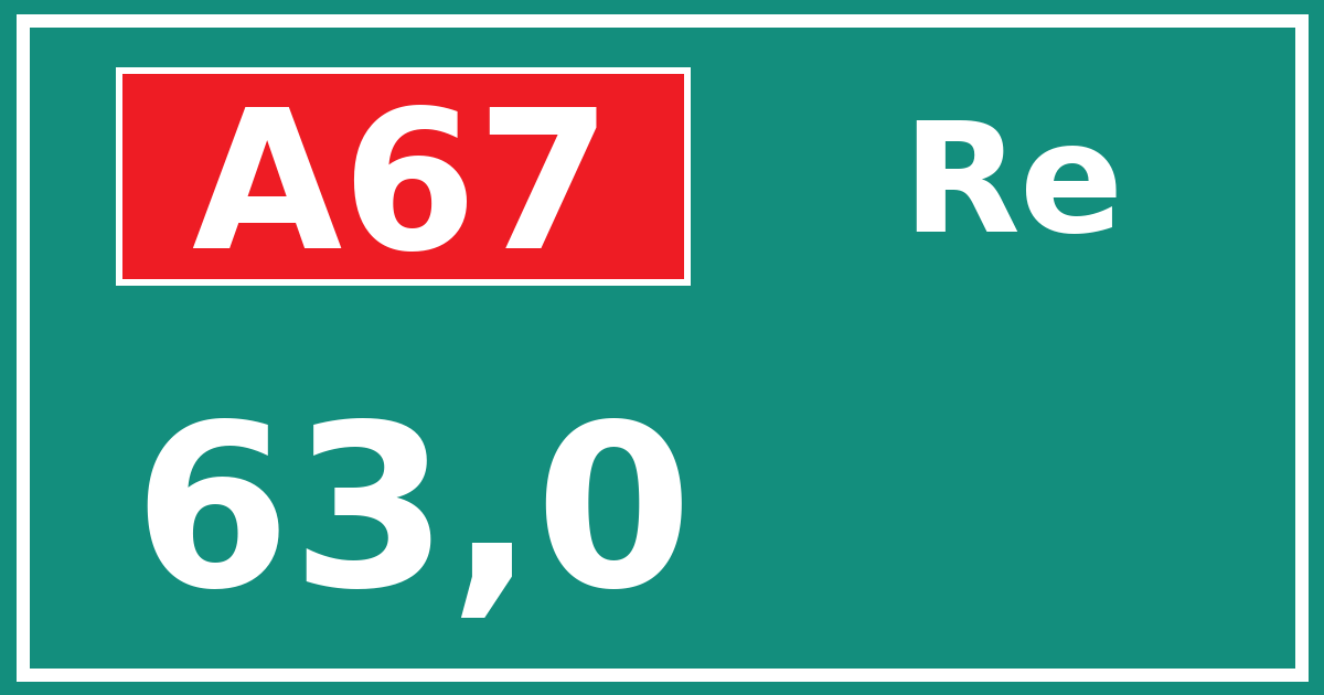 Hectometerbord A67 63,0 zijde Re