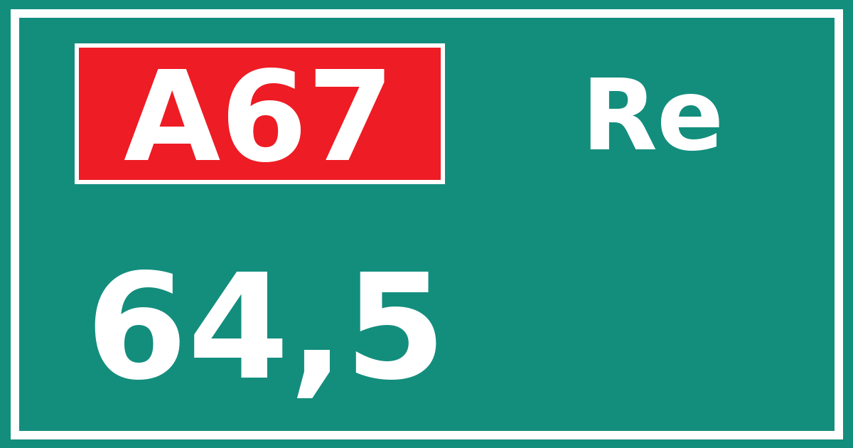 Hectometerbord A67 64,5 zijde Re