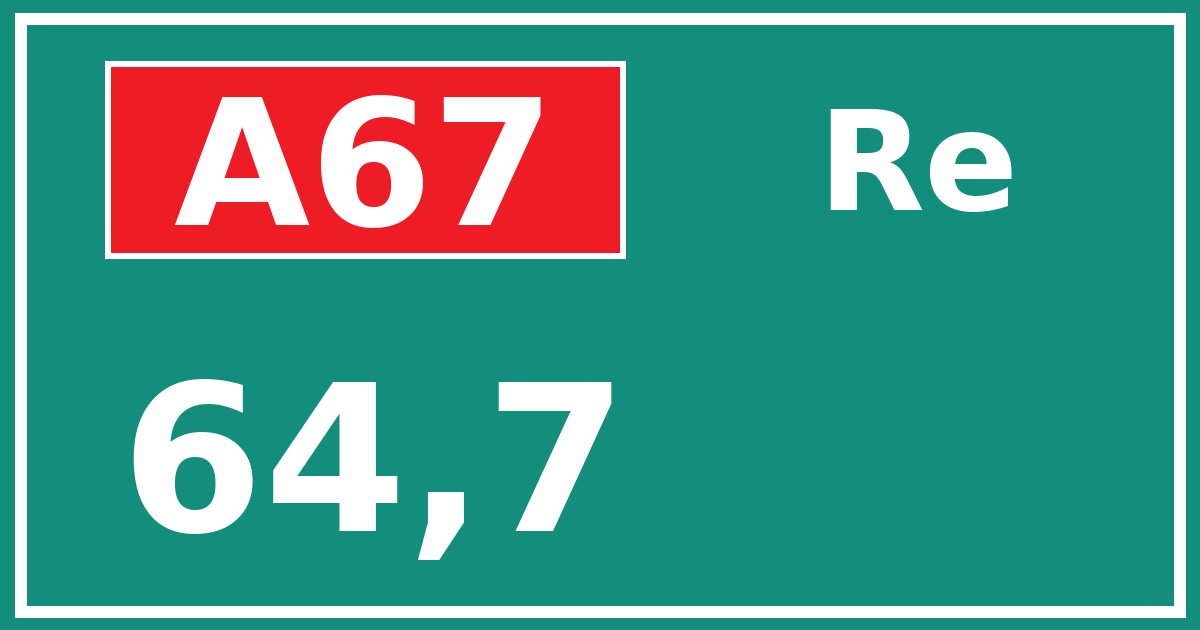 Hectometerbord A67 64,7 zijde Re