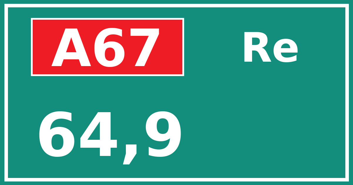 Hectometerbord A67 64,9 zijde Re
