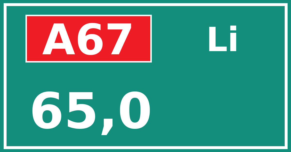 Hectometerbord A67 65,0 zijde Li