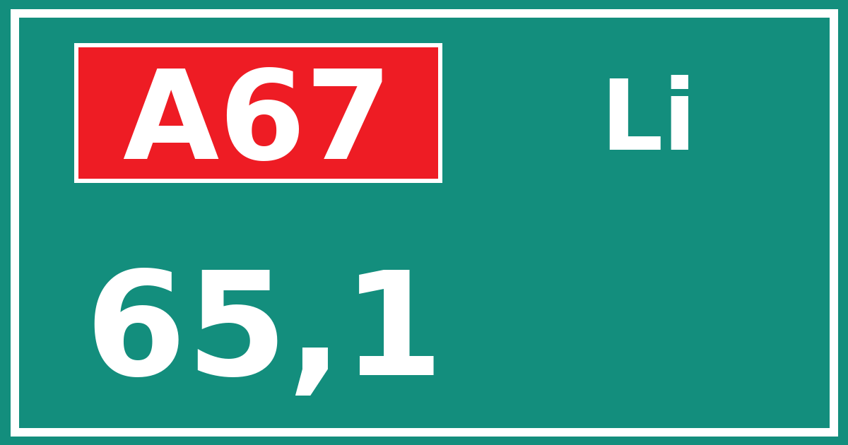 Hectometerbord A67 65,1 zijde Li