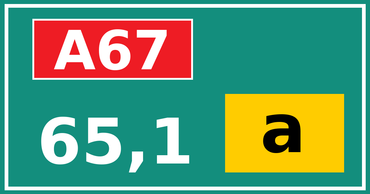 Hectometerbord A67 65,1 letter a