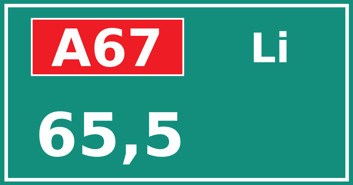 Hectometerbord A67 65,5 zijde Li