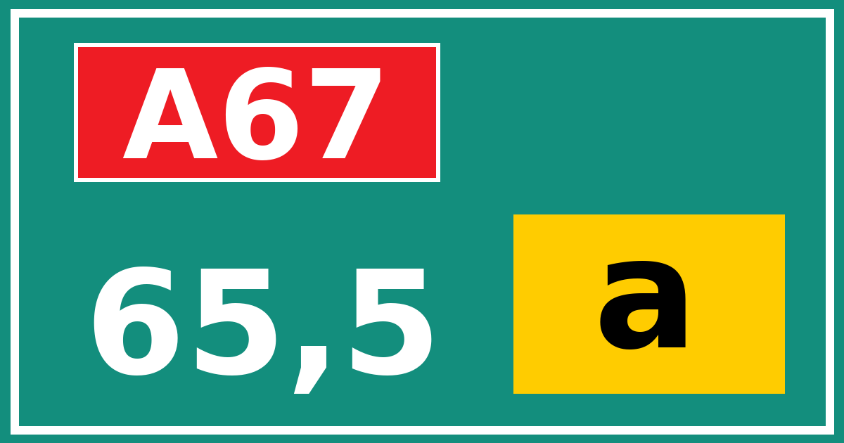 Hectometerbord A67 65,5 letter a
