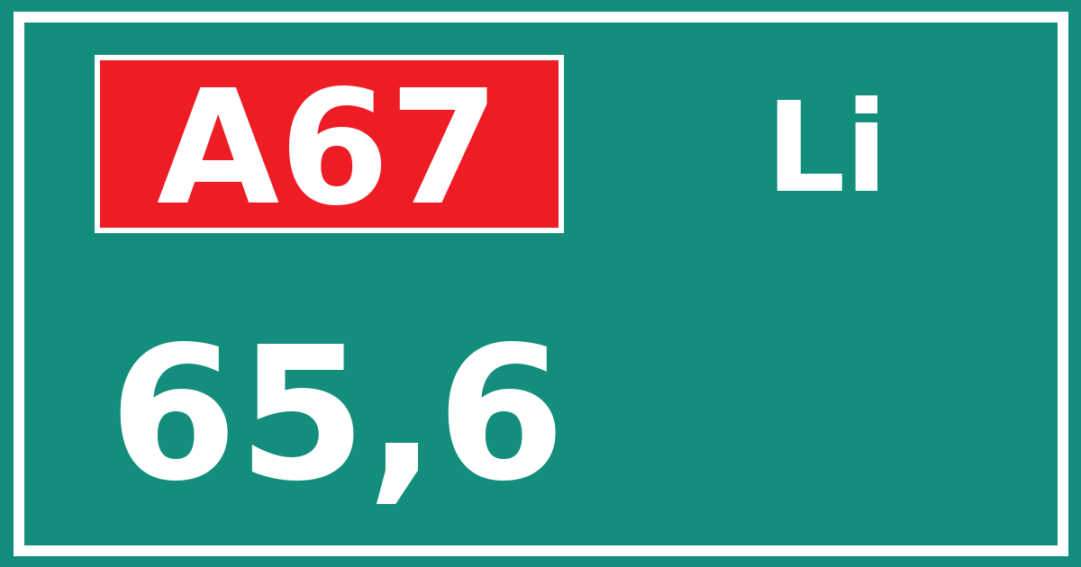 Hectometerbord A67 65,6 zijde Li