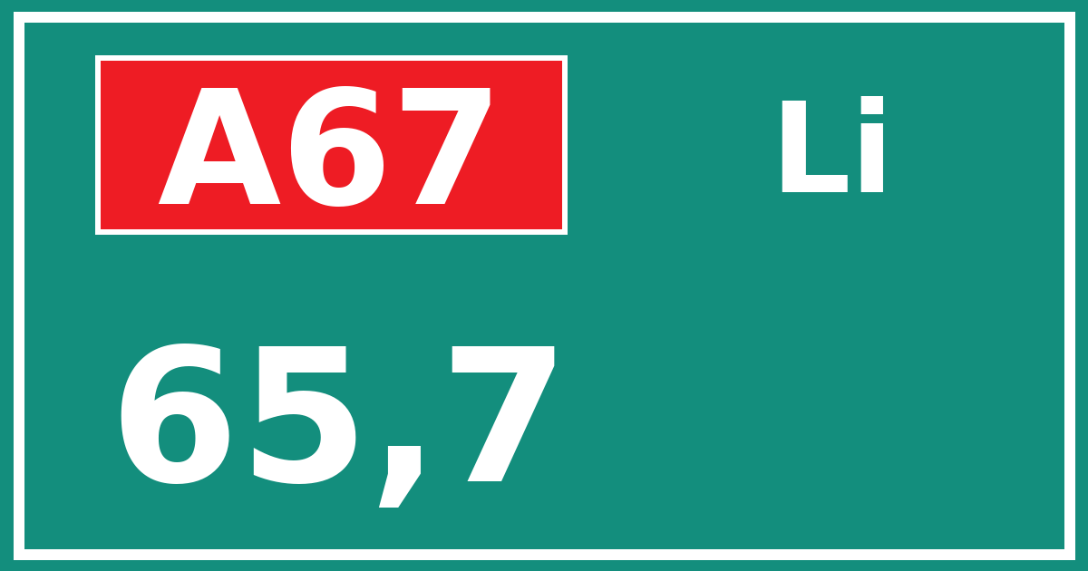 Hectometerbord A67 65,7 zijde Li