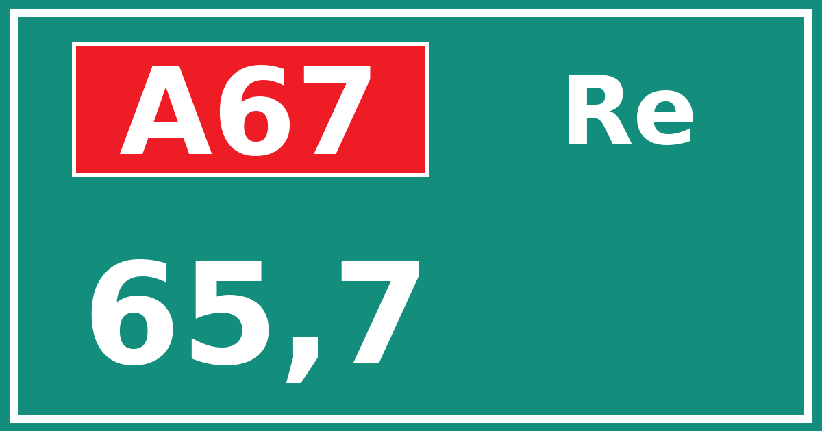 Hectometerbord A67 65,7 zijde Re