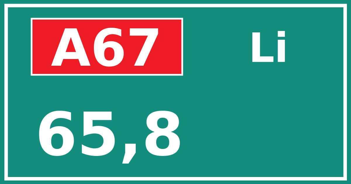 Hectometerbord A67 65,8 zijde Li