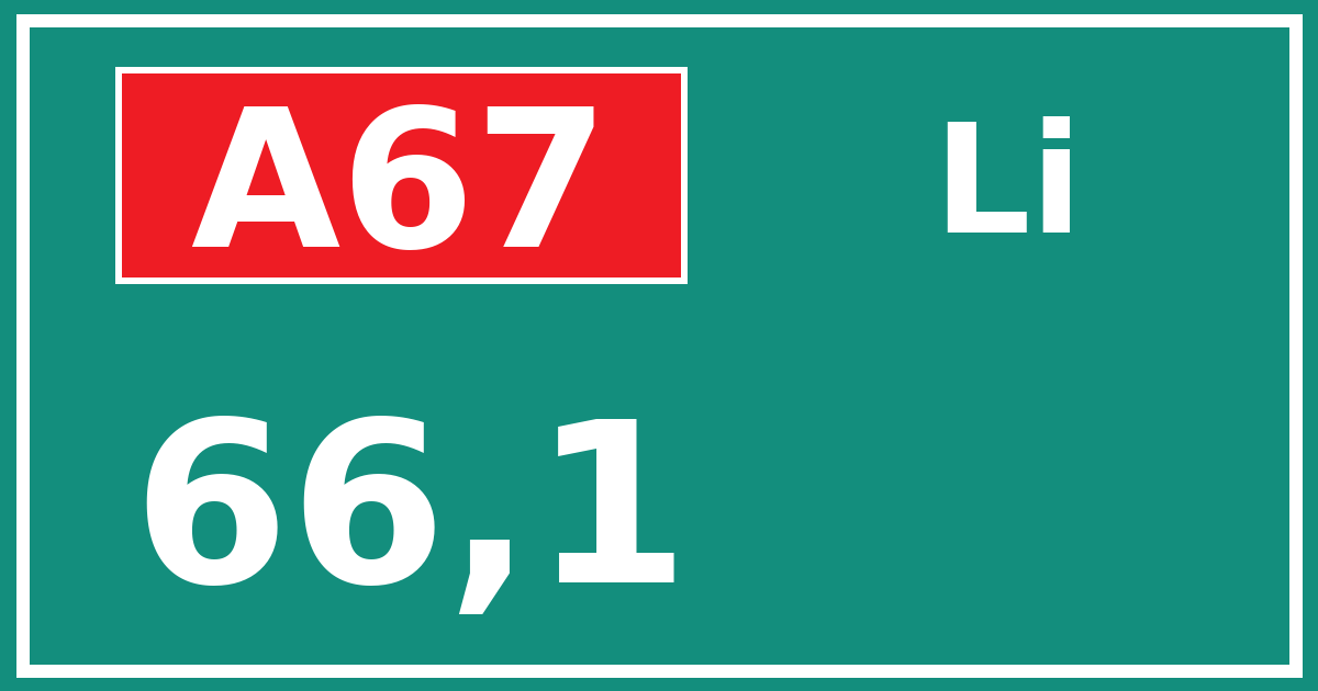Hectometerbord A67 66,1 zijde Li
