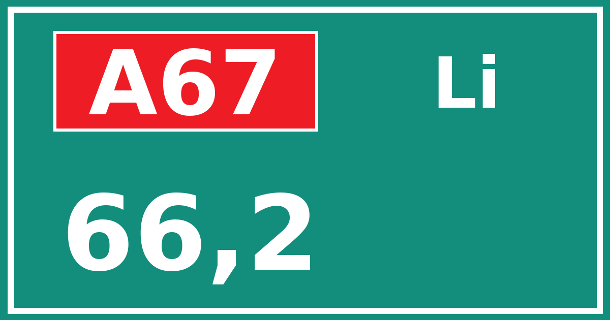 Hectometerbord A67 66,2 zijde Li