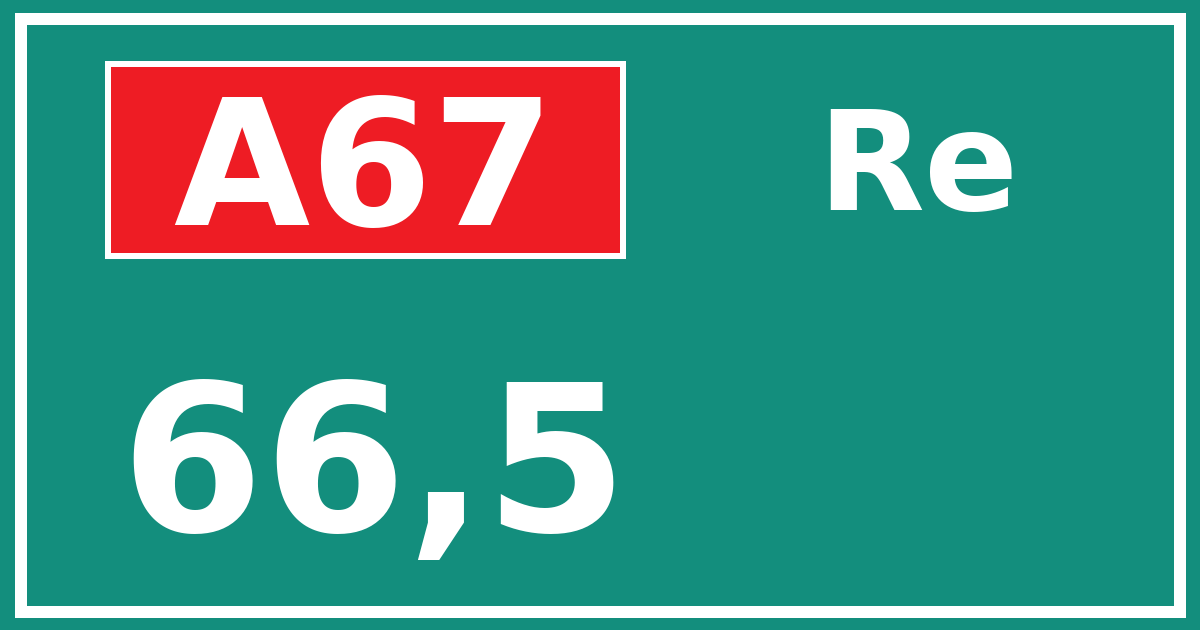 Hectometerbord A67 66,5 zijde Re