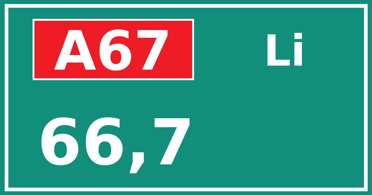 Hectometerbord A67 66,7 zijde Li