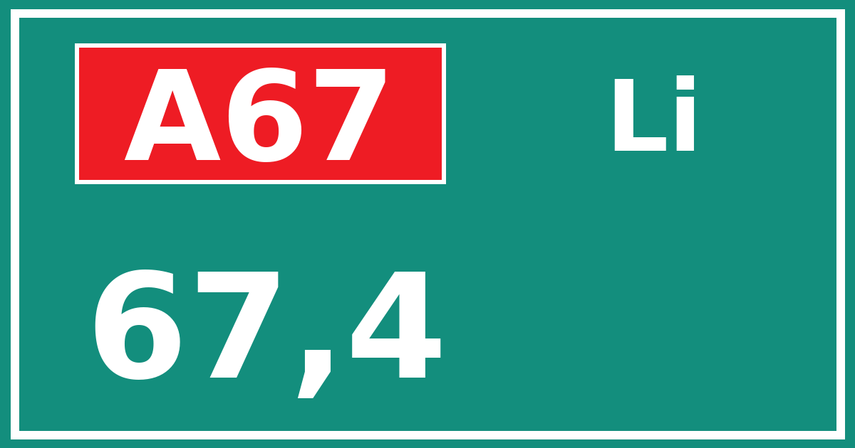 Hectometerbord A67 67,4 zijde Li