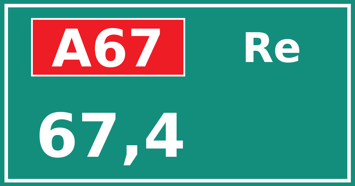 Hectometerbord A67 67,4 zijde Re