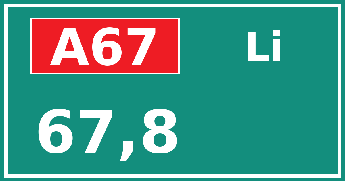 Hectometerbord A67 67,8 zijde Li