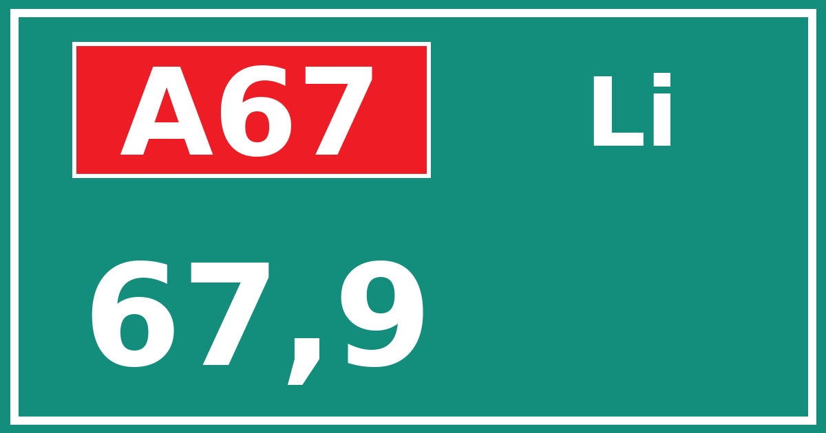 Hectometerbord A67 67,9 zijde Li