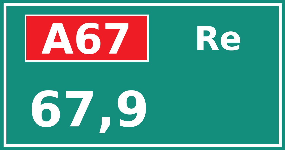 Hectometerbord A67 67,9 zijde Re