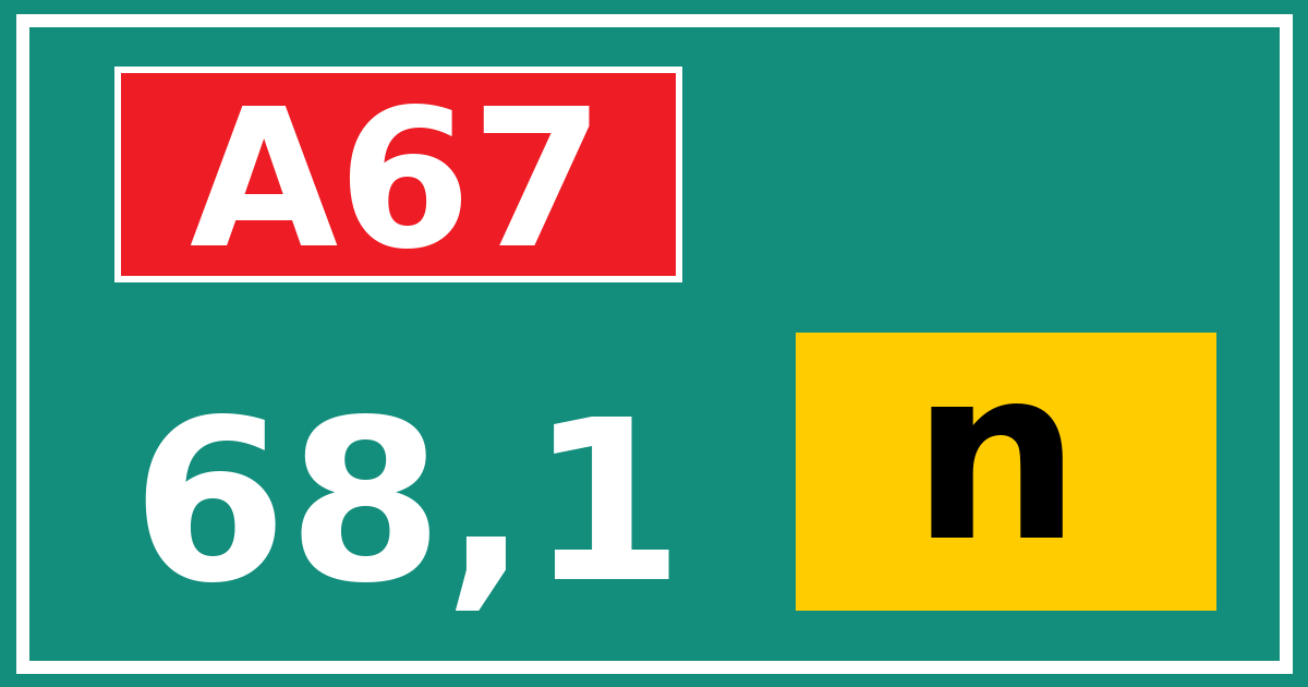 Hectometerbord A67 68,1 letter n
