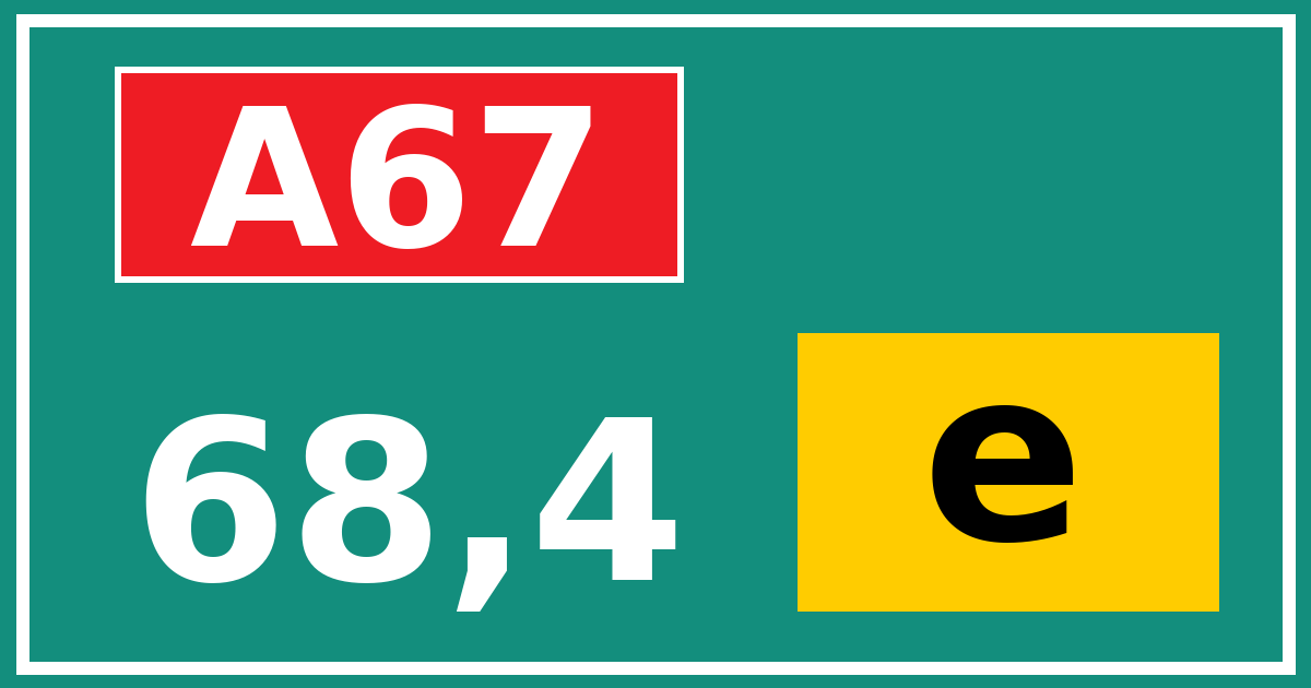 Hectometerbord A67 68,4 letter e