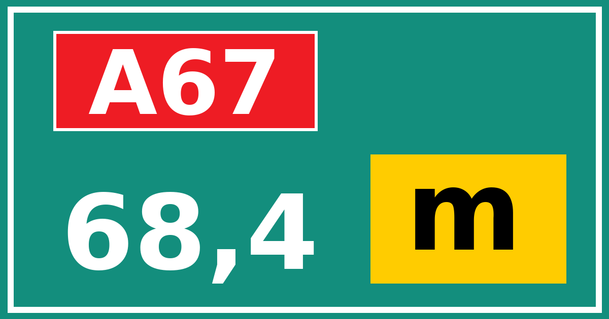 Hectometerbord A67 68,4 letter m