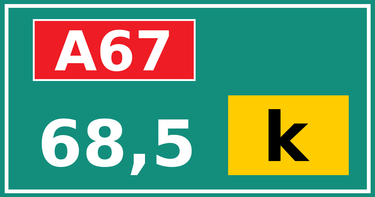 Hectometerbord A67 68,5 letter k