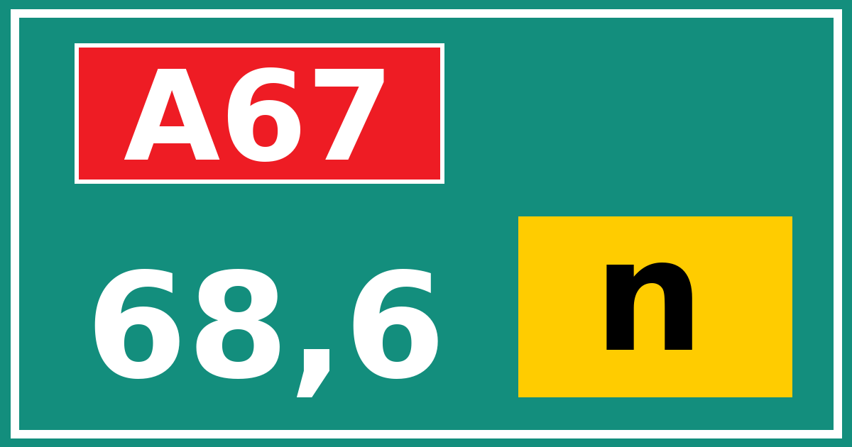 Hectometerbord A67 68,6 letter n