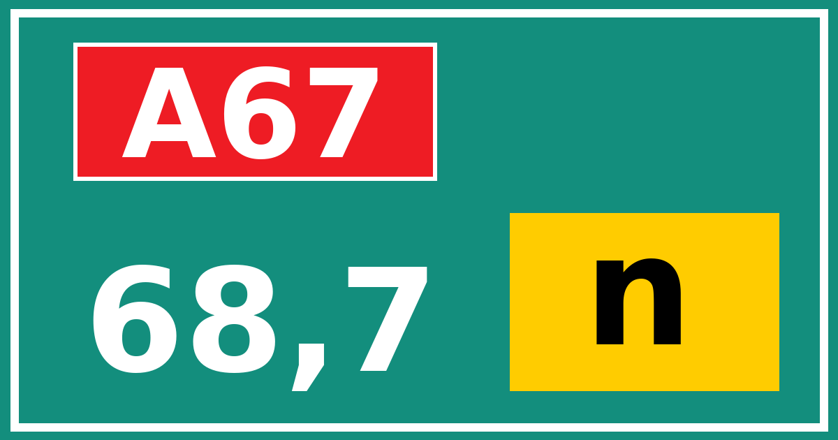 Hectometerbord A67 68,7 letter n
