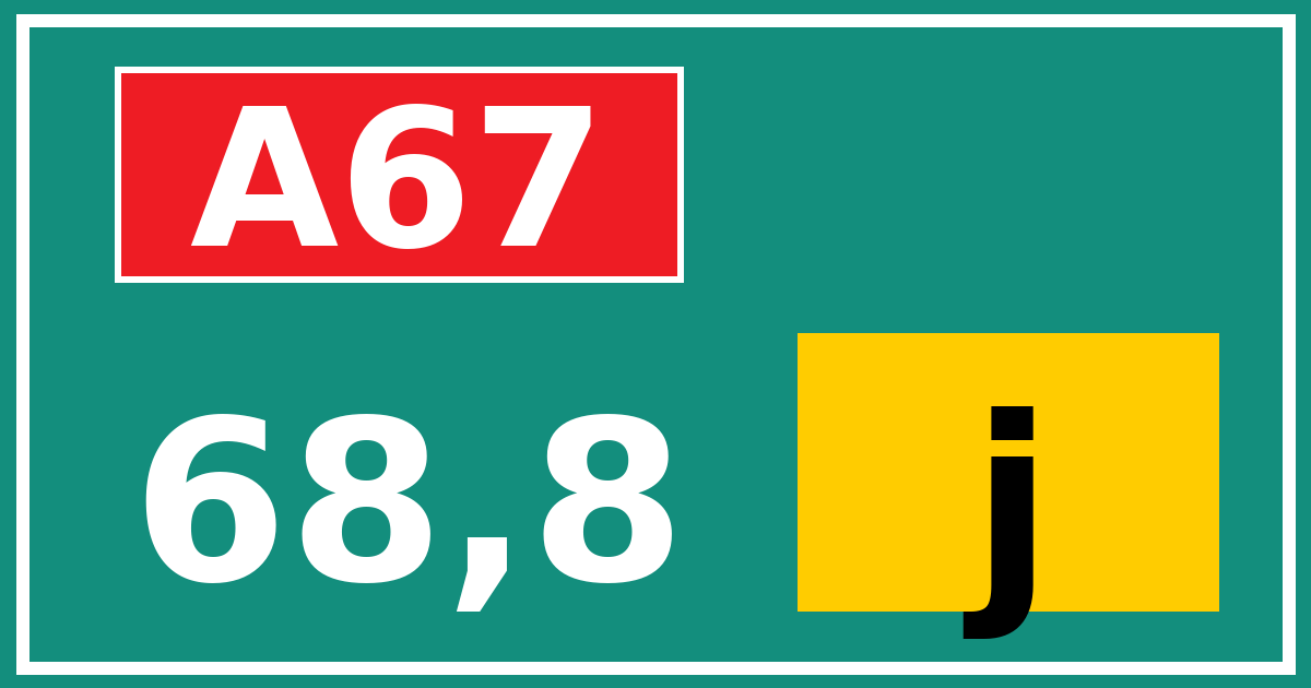 Hectometerbord A67 68,8 letter j