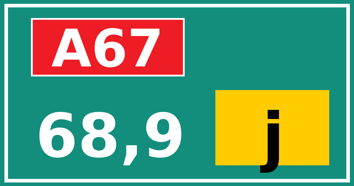 Hectometerbord A67 68,9 letter j