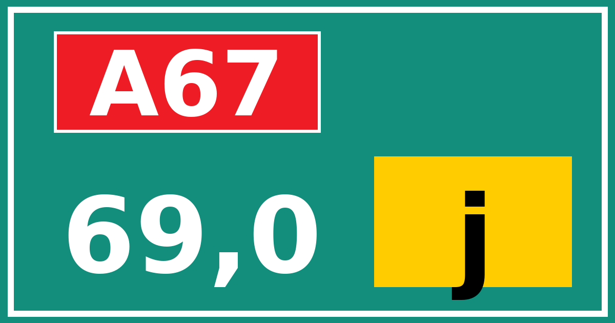 Hectometerbord A67 69,0 letter j