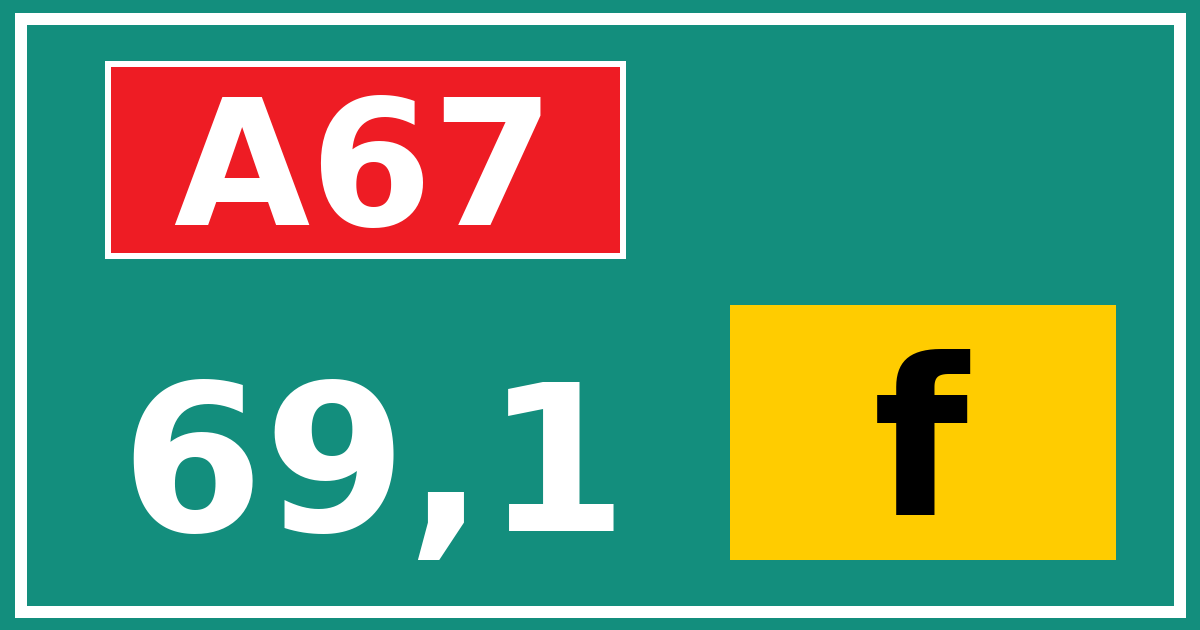 Hectometerbord A67 69,1 letter f