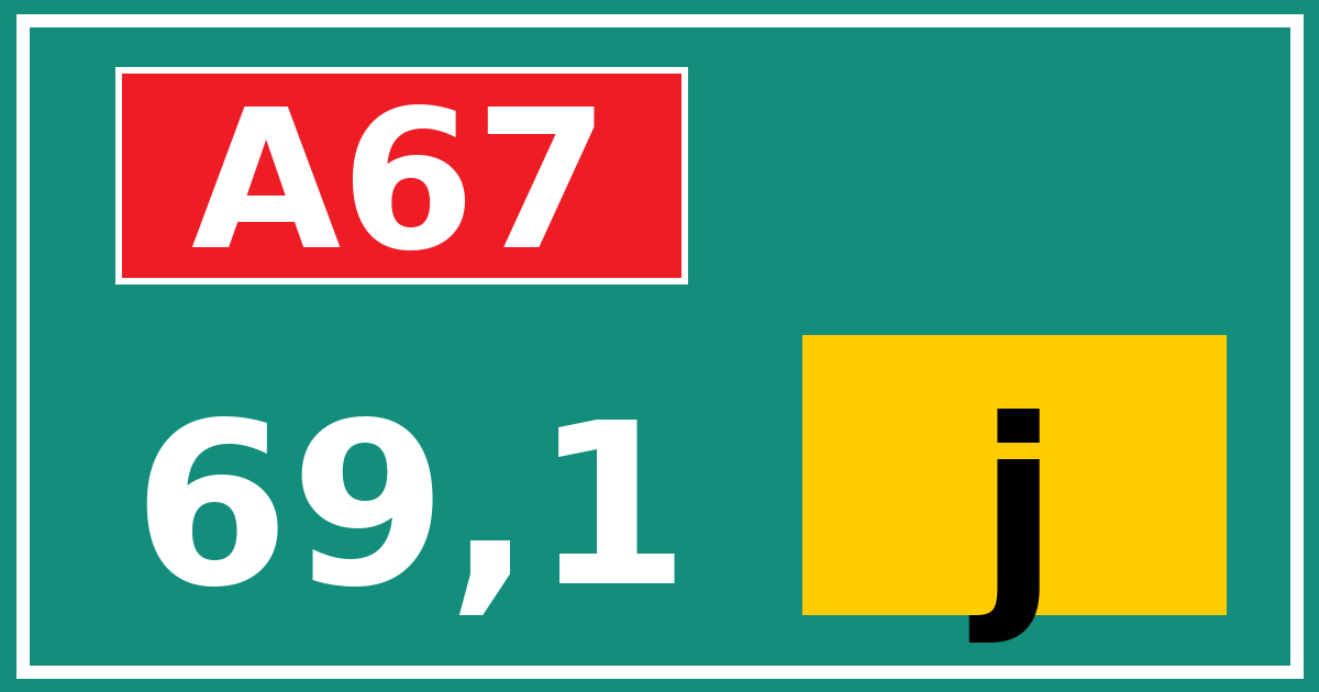 Hectometerbord A67 69,1 letter j