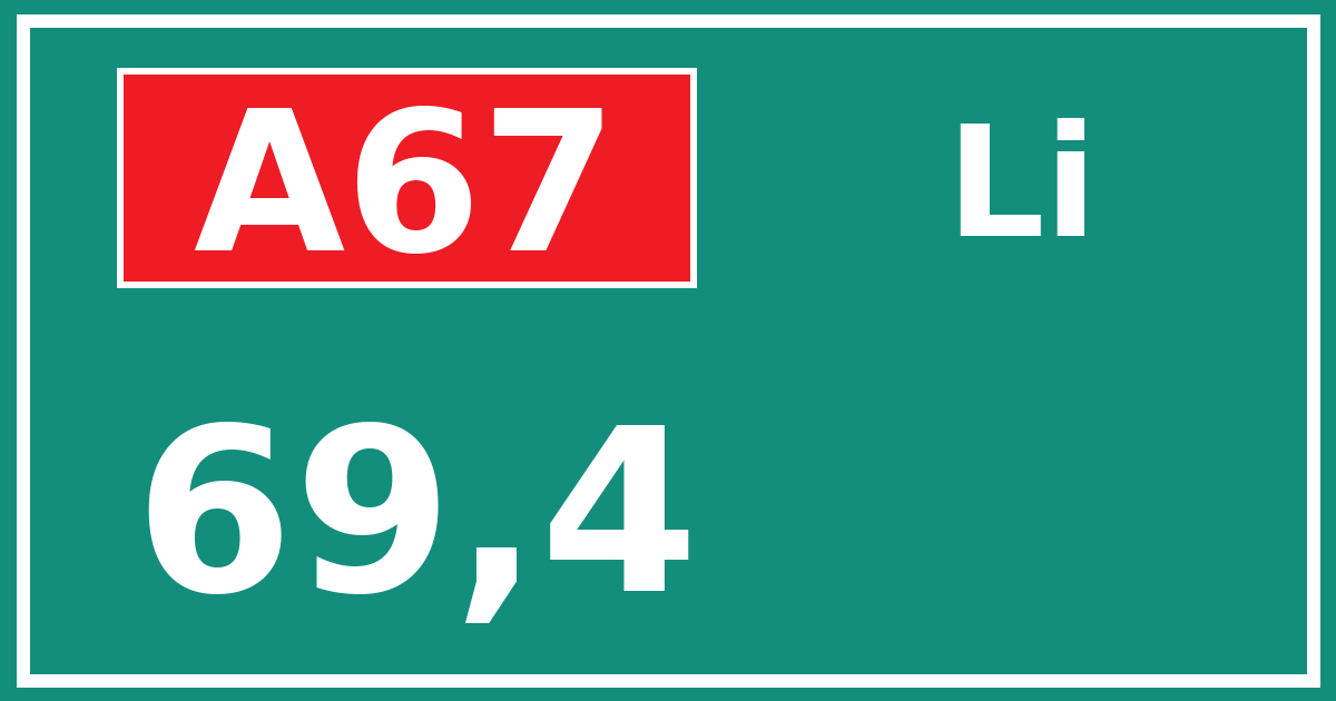 Hectometerbord A67 69,4 zijde Li