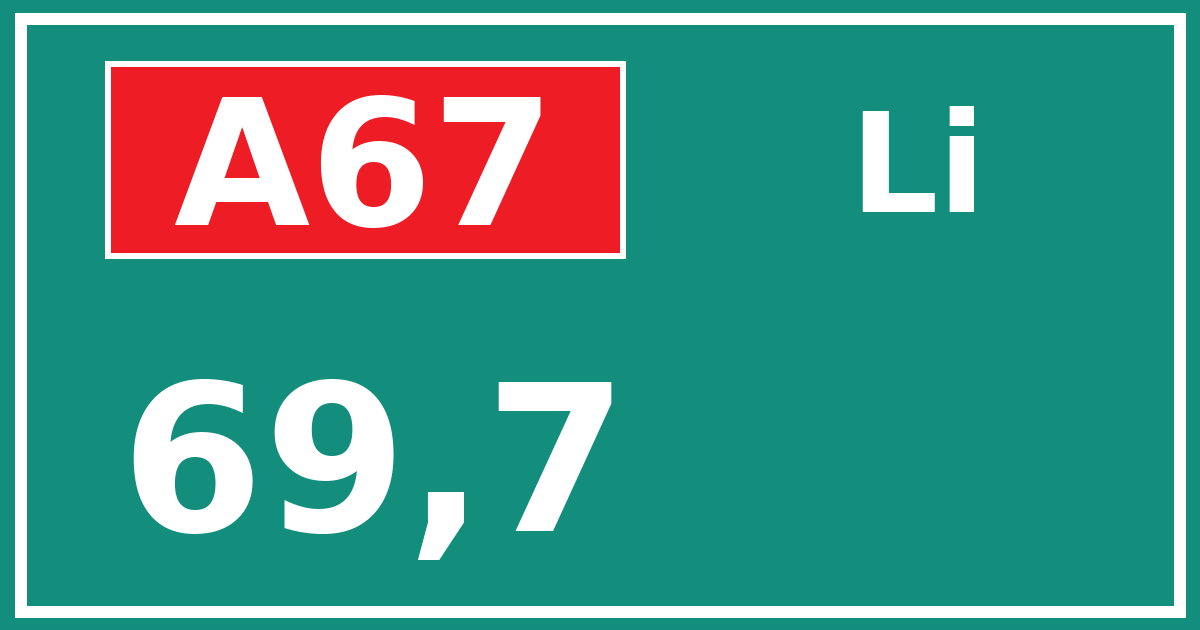 Hectometerbord A67 69,7 zijde Li