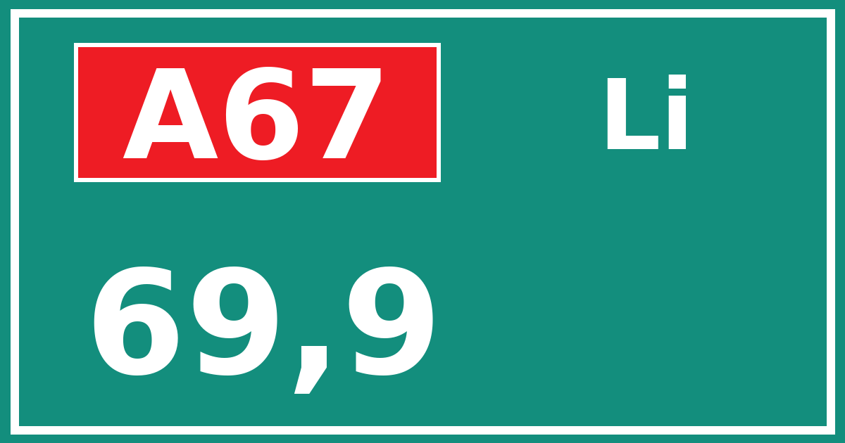 Hectometerbord A67 69,9 zijde Li