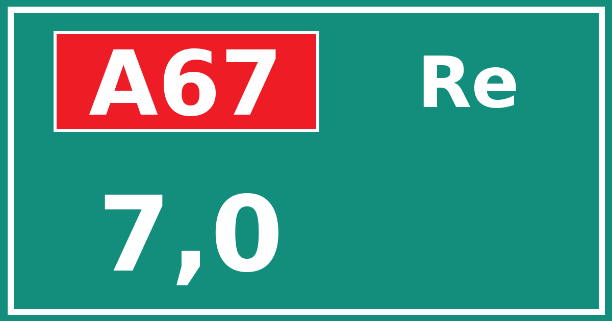 Hectometerbord A67 7,0 zijde Re