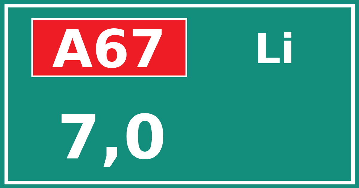 Hectometerbord A67 7,0 zijde Li