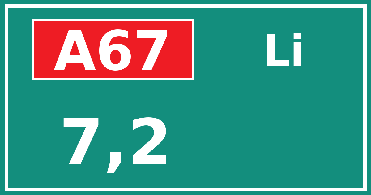 Hectometerbord A67 7,2 zijde Li
