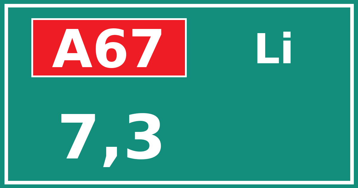 Hectometerbord A67 7,3 zijde Li