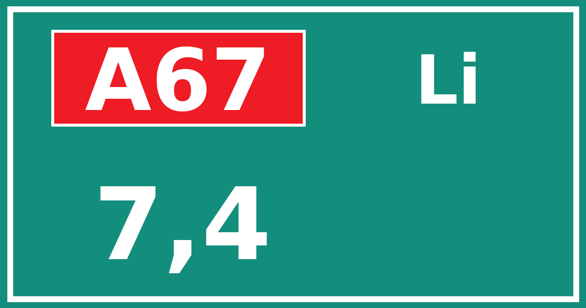 Hectometerbord A67 7,4 zijde Li