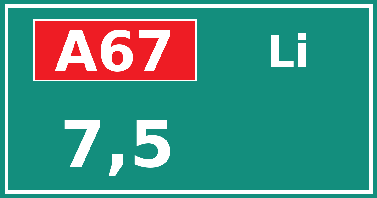 Hectometerbord A67 7,5 zijde Li