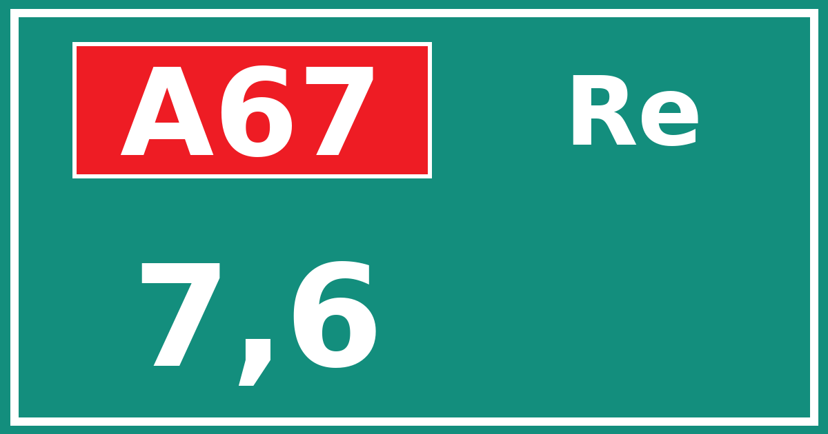 Hectometerbord A67 7,6 zijde Re